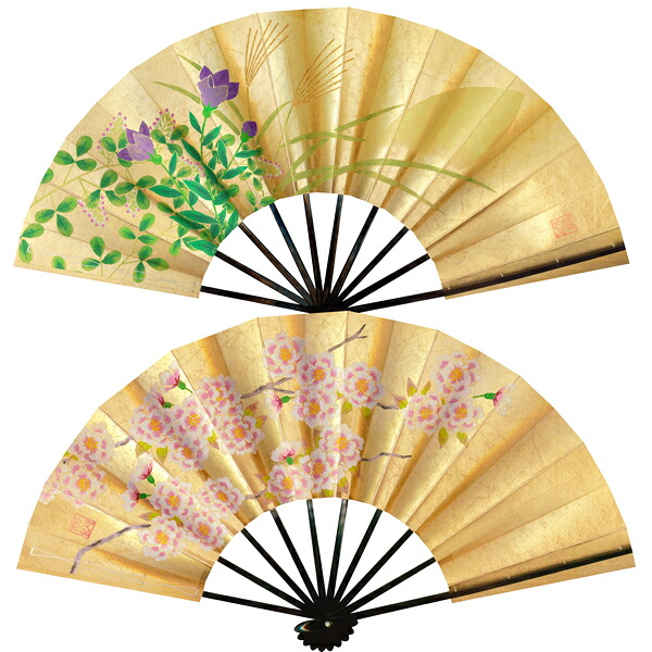 飾りつけ京扇面 舞扇面印字機 桜/月に秋草