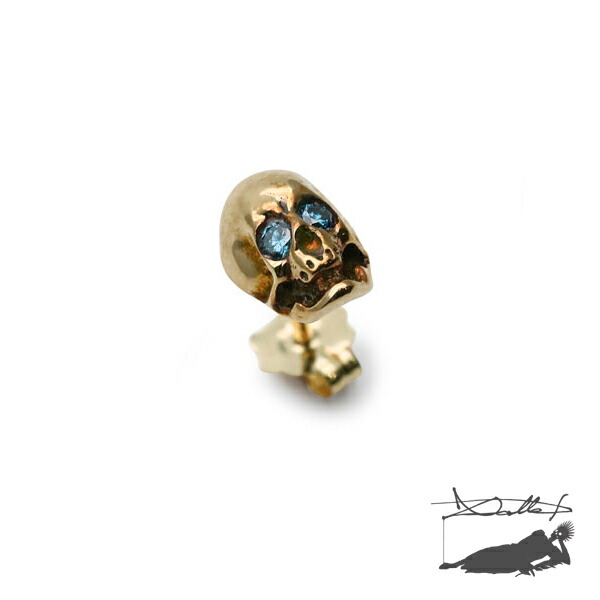 Xallet kobe シャレコーベ 【 adzuki / Blue Diamond Eyes スカルピアス ( 10KYG ) 】[ 置き目品 ] 10金 黄色ゴールド 青み金剛石 片耳用 スタッド式ピアス ドクロ 小さめ 差し上げ物 メンズ レディース ユニ一発やる 一般受け 宝飾品 ブランド名 【 貨物輸送無料 】