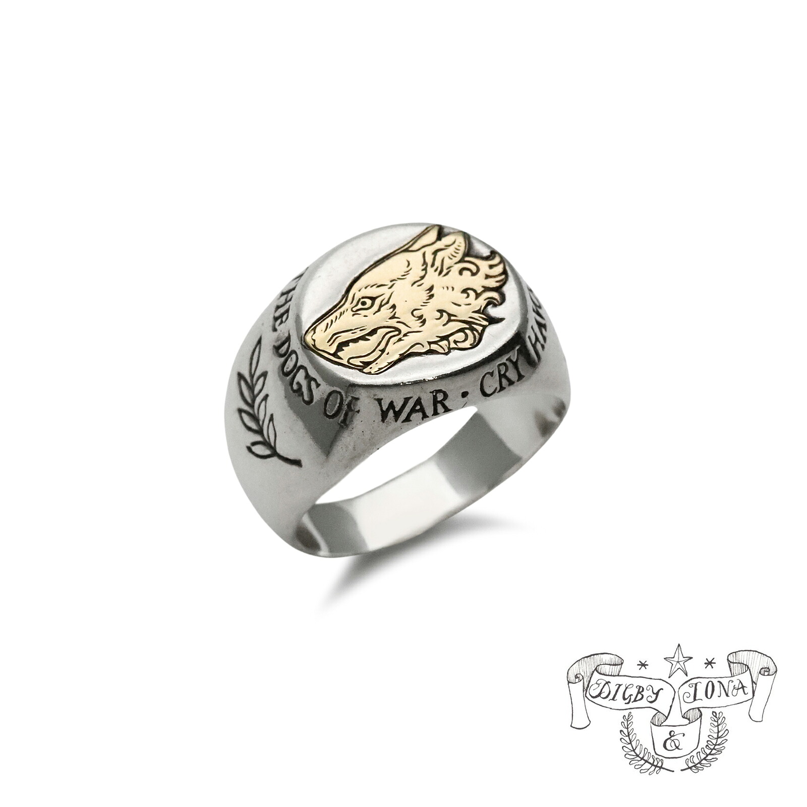 Digby \u0026 Iona ディグビー アンド アイオナ 【 Dogs of War Signet ( 14K Yellow Gold Inlay ) シグネット 輪っか 】[ 定まり品 ]  14金 指環 しろがね色 925 銀 毛の荒物 犬 ありの実 差し上げ物 差し上げ物 ユニ一発やる メンズ レディース 一般受け ブランド名 今めかしい【 貨物輸送無料 】