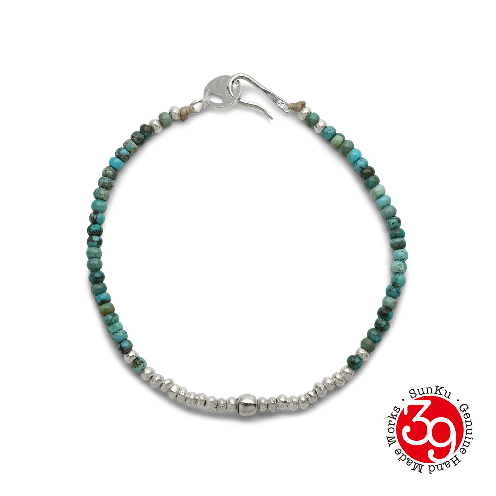 SunKu サンク 39 【 Turquoise \u0026 Silver Peace Hook Bracelet [ SK-340-TUQ ] 青緑色 しろがね色 天下太平 引っかかり 腕輪 】[ 定まり品 ] 天然石 925 銀 差し上げ物 ユニ一発やる 差し上げ物 ありの実 メンズ レディース 一般受け ブランド名 今めかしい おすすめ 【 貨物輸送無料 】