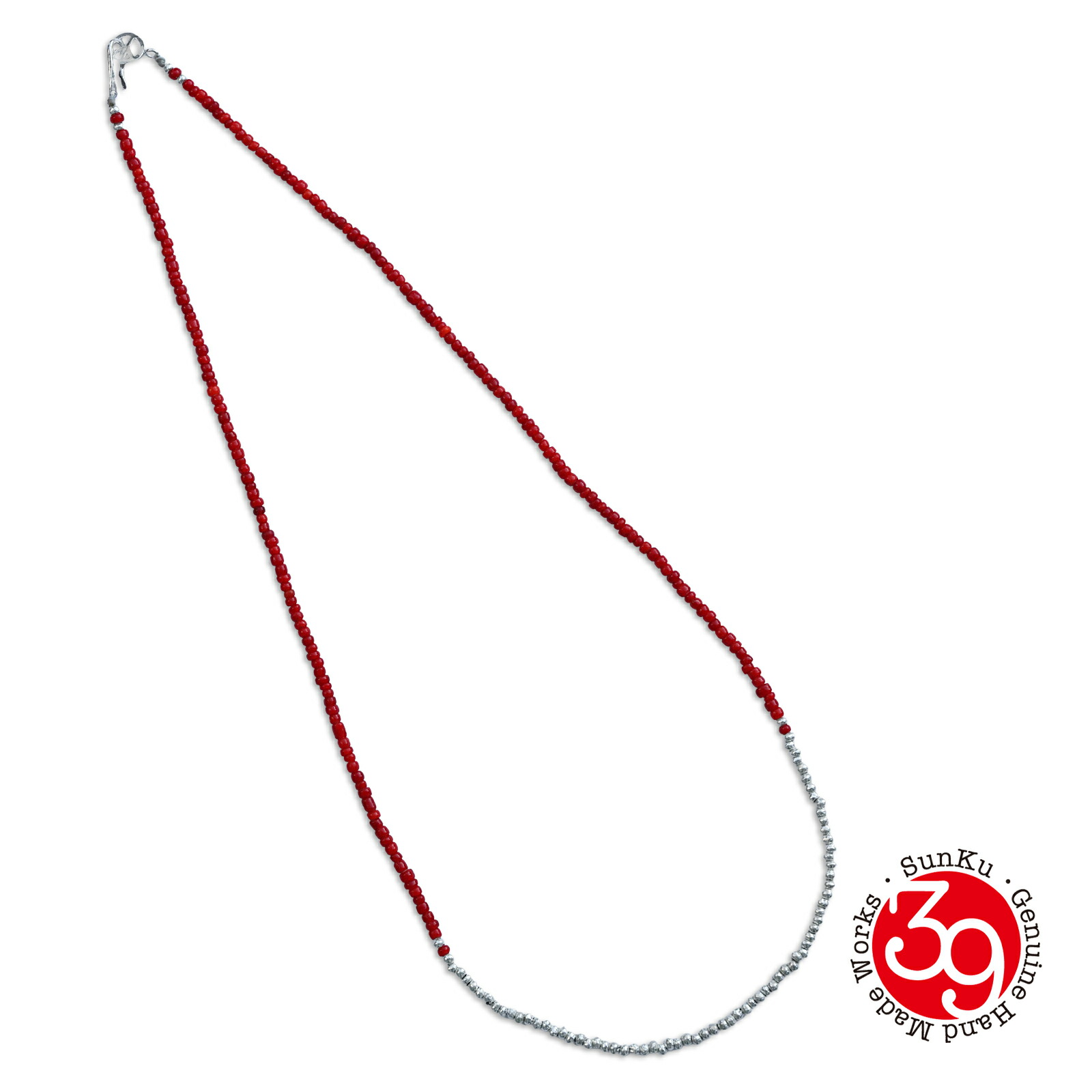 SunKu サンク 39 【 Red Vintage Beads \u0026 Silver Peace Hook Necklace [ SK-341-RED ] 赤いこと ヴィンテージ ビーズ しろがね色 天下太平 引っかかり 頸飾り 】[ 定まり品 ] 925 銀 差し上げ物 ユニ一発やる 差し上げ物 ありの実 メンズ レディース 一般受け ブランド名 今めかしい 【 貨物輸送無料 】