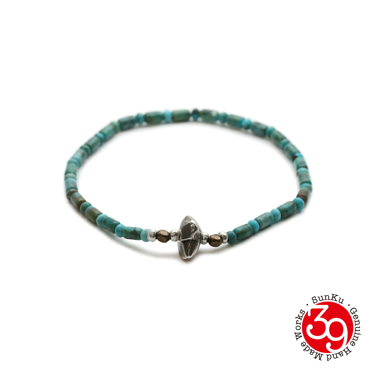 SunKu サンク 39 【 Turquoise Pipe Beads Bracelet [ SK-343 ] ターコイズ パイプ ビーズ ブレスレット 】[ 正規品 ] シルバー 925 銀 ブラス Brass シンプル プレゼント ユニセックス ギフト ペア メンズ レディース 人気 ブランド おしゃれ おすすめ 【 送料無料 】