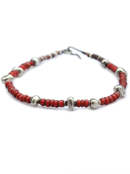 SunKu サンク 39 【 Antique beads bracelet w silver アンティーク ビーズ ブレスレット[ SK-233 ] 】[ 正規品 ] 腕輪 ホワイトハート シルバー シェル 貝殻 赤 ピース 平和 銀 925 ペア プレゼント ユニセックス メンズ レディース 【 送料無料 】