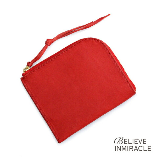 BELIEVEINMIRACLE ビリーブインミラクル 【 NEW MINI WALLET ニュー ミニウォレット ( 赤いこと ) 】[ 置き目品 ] 紙入れ イタリア製 本革 なめし革 お紙入れ 御釣り入れ コインケース 歌留多入れ 赤 ラウンド型 差し上げ物 ユニ一発やる メンズ レディース