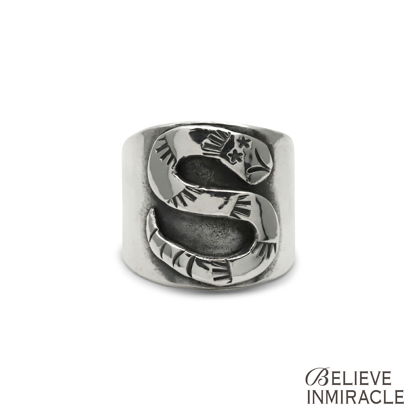 BELIEVEINMIRACLE ビリーブインミラクル 【 SNAKE RING 2 蛇蠍 輪っか 】[ 置き目品 ] 指環 幅ひろい しろがね色 銀 925 蛇蠍 蛇 毛の荒物 ハ虫類 有りの実 差し上げ物 ユニ一発やる メンズ レディース 一般受け ブランド名 今めかしい  【 貨物輸送無料 】