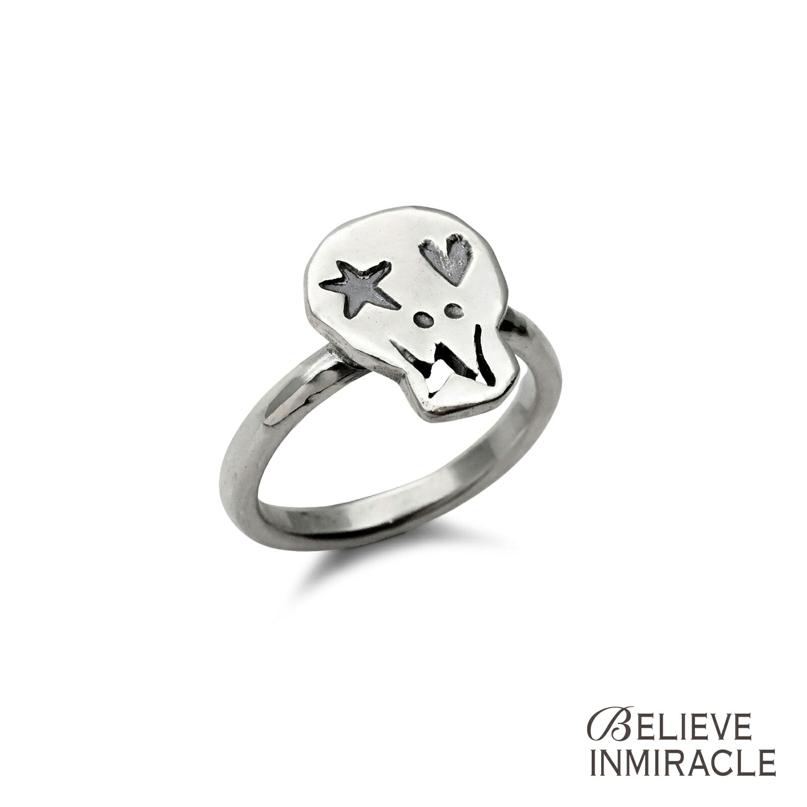 BELIEVEINMIRACLE ビリーブインミラクル 【 SKULL FAMILY RING / スカル 身寄り 輪っか ちびっ子 ( 星とハート型 )】[ 定め事品 ] しろがね色 指環 ドクロ 骸骨 銀 925 有りの実 差し上げ物 ユニ一発やる メンズ レディース 二宮こずえ着付けるひな形 【 貨物輸送無料 】