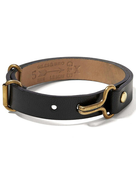 GILES & BROTHER ジャイルス アンド ブラザー 【 Narrow Leather Visor Cuff ( ブラック ) ナローレザーバイザーカフ 】[ 正規品 ] ブレスレット 本革 アンティークゴールド ブラス 真鍮 金 黒 愛用 着用 プレゼント メンズ レディース 【 送料無料 】