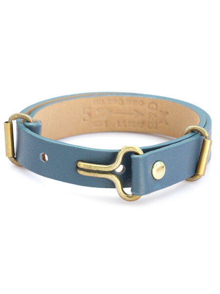 GILES & BROTHER ジャイルス アンド ブラザー 【 Narrow Leather Visor Cuff ( ブルー ) ナローレザーバイザーカフ 】[ 正規品 ] ブレスレット 本革 アンティークゴールド ブラス 真鍮 金 青 愛用 着用 プレゼント メンズ レディース 【 送料無料 】