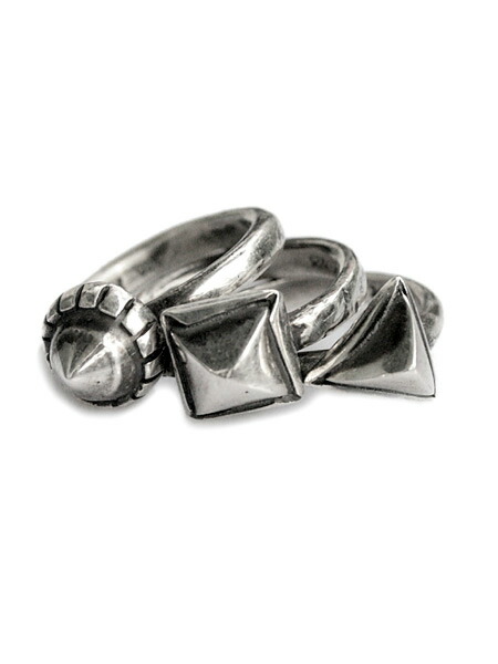 HARIM ハリム 【 Three Studs Ring Set / [ HRP019 S 3Set ] 】[ 置き目品 ] スタッズリング 仕掛ける 輪っか しろがね色 倶楽部 ３角形 真四角 スタッズ 指環 銀 丸 三角形 真四角 メンズ レディース 【 貨物輸送無料 】