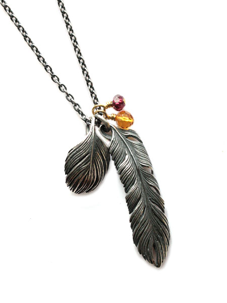 HARIM ハリム 【 Leef Feather with Jemset 2 リーフ フェザー ペンダント / [ HRP023 ] 】[ 正規品 ] ネックレス チャーム ガーネット アンバー フェザー レッド イエロー シルバー 琥珀 銀 天然石 宝石 メンズ レディース 【 送料無料 】｜アクセサリー its 12 midnight