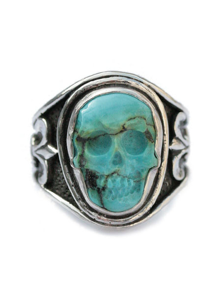 Lee Downey リーダウニー Sculpted Skull Ring - Turquoise / スカル 輪っか 指環 青緑色 ドクロ しろがね色 メンズ レディース 【 貨物輸送無料 】