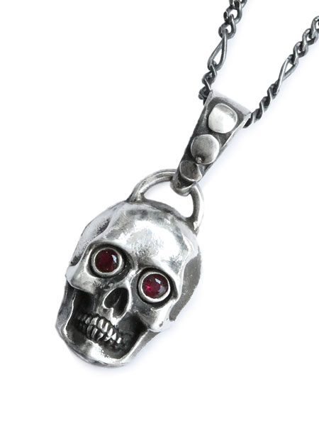 Lee Downey リーダウニー Skull Necklace Stone Eyes / スカル ネックレス ペンダント ガーネット オニキス 宝石 シルバー ドクロ メンズ レディース 【 送料無料 】