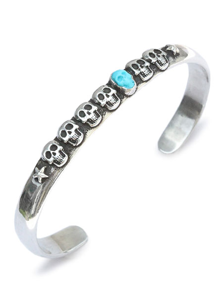 Lee Downey リーダウニー Skull with Star Bangle / スカル はやりっ子 腕輪 バングル 青緑色 しろがね色 ドクロ メンズ レディース 【 貨物輸送無料 】