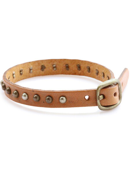 gbb custom leather / gbb カスタム レザー 【 Band 22 (Natural &times; Nickel) 】[ 正規品 ] レザー 革 ベージュ ナチュラル シルバー ブレス カフ ブレスレット スタッズ バックル ベルト 細身 メンズ レディース｜アクセサリー its 12 midnight