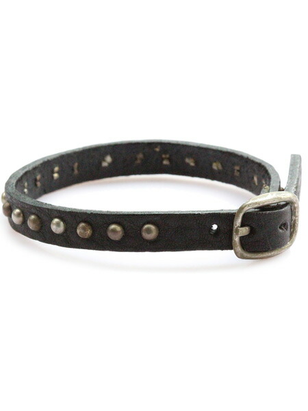 gbb custom leather / gbb カスタム なめし革 【 Band 22 (Black × Nickel) 】[ 置き目品 ] なめし革 革 黒いこと しろがね色 黒 ブレス 折り返し 腕輪 スタッズ バックル 胴締め 細身 メンズ レディース