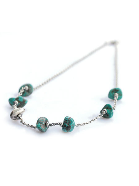 SunKu サンク 39 【 Turquoise Chain \u0026 Beads Necklace / [ SK-026-Taq ] 】[ 定め事品 ] ターコイズチェーン ビーズ首飾り シャンデリヤ しろがね色 緑であること 緑 銀 天然石 貴石 メンズ レディース 【 貨物輸送無料 】