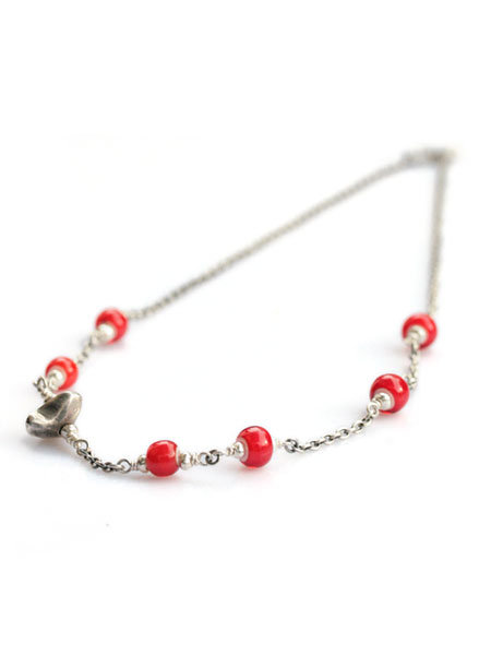 SunKu サンク 39 【 Antique Beads Chain & Beads Necklace / [ SK-026-Red ] 】[ 正規品 ] アンティークビーズ チェーン ビーズネックレス ペンダント シルバー ホワイトハーツ レッド 赤 銀 天然石 宝石 メンズ レディース 【 送料無料 】