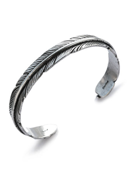 BELIEVEINMIRACLE ビリーブインミラクル 【 FEATHER BANGLE 1 [ #476_1 ] フェザーバングル 】[ 置き目品 ] 腕輪 折り返し しろがね色 北米インディアン宝飾品 鷲 機翼 分かりやすい 細身 銀 差し上げ物 ユニ一発やる メンズ レディース 【 貨物輸送無料 】
