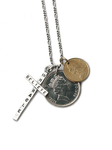 ビリーブインミラクル BELIEVEINMIRACLE 【 2 COIN CROSS 2コインクロスネックレス 】[ 正規品 ] ペンダント スターリングシルバー アンティークゴールド フィガロチェーン 十字架 金 銀 硬貨 925 プレゼント ユニセックス メンズ レディース｜アクセサリー its 12 midnight