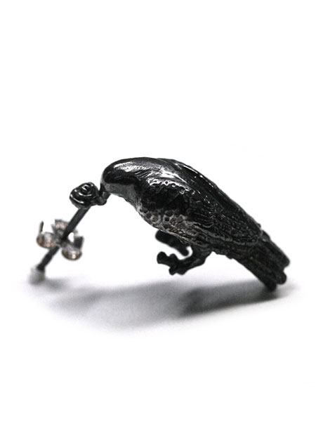 HOASHI YUSUKE ホアシユウスケ 【 探し物 カラス ピアス 】[ 正規品 ] イヤリング 耳飾り アニマル 動物 烏 鳥 薔薇 バラ ローズ 花 フラワー スターリングシルバー ブラック 銀 黒 925 ペア ギフト プレゼント ユニセックス メンズ レディース