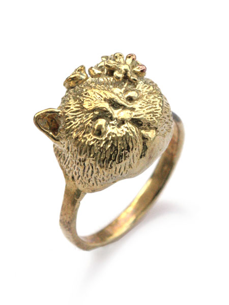 HOASHI YUSUKE ホアシユウスケ 【 JOY 頭から花が咲いた猫 エキゾチックショートヘア (Brass) 】[ 正規品 ] リング 指輪 ネコ キャット アニマル 動物 フラワー アンティークゴールド ブラス 真鍮 金 ペア ギフト プレゼント レディース 【 送料無料 】