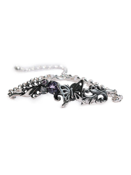 FUNKOUTS ファンクアウツ 【 アゲハ \u0026 工業プラント 腕輪 ( S ) 】[ 定め事品 ] アジャスター付き添い人 調節する能力のある しろがね色925 アメジスト アメシスト キュービックジルコニア お月さま石ころ 蝶 夢見鳥 しろがね色 差し上げ物 レディース 一般受け ブランド名 今めかしい【 貨物輸送無料 】