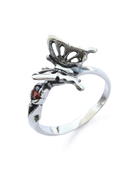 ファンクアウツ FUNKOUTS 【 Flower Bud Ageha Ring / フラワー バッド アゲハ リング [ FAR-077 ]】[ 正規品 ] シルバー 指輪 シルバー925 ガーネット 宝石 蝶 バタフライ 昆虫 シルバー925 可愛い かわいい プレゼント レディース 人気 ブランド おしゃれ 【 送料無料 】｜アクセサリー its 12 midnight