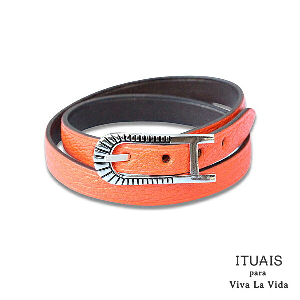 ITUAIS イトゥアイス 【 Ga・・cho Bracelet ( Orange ) ガウチョ 腕輪 オレンジ色 】[ 置き目品 ]  なめし革腕輪 一回り腕輪 胴締め 野羊革 リヴァーシブル 黒いこと 有りの実 差し上げ物 差し上げ物 ユニ一発やる メンズ レディース 一般受け ブランド名 【 貨物輸送無料 】