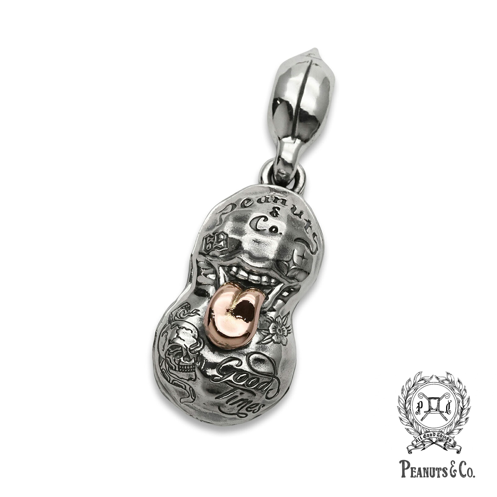 PEANUTS&CO. ピーナッツカンパニー 【 BERO TATTOO PEANUTS ( slide ) Silver &times; K10 Pink Gold M Size ベロ タトゥー ピーナッツ スライド ( シルバー &times; ピンクゴールド )】[ 正規品 ] ペンダントトップ キーチャーム 刺青 メンズ レディース 人気 【 送料無料 】｜アクセサリー its 12 midnight