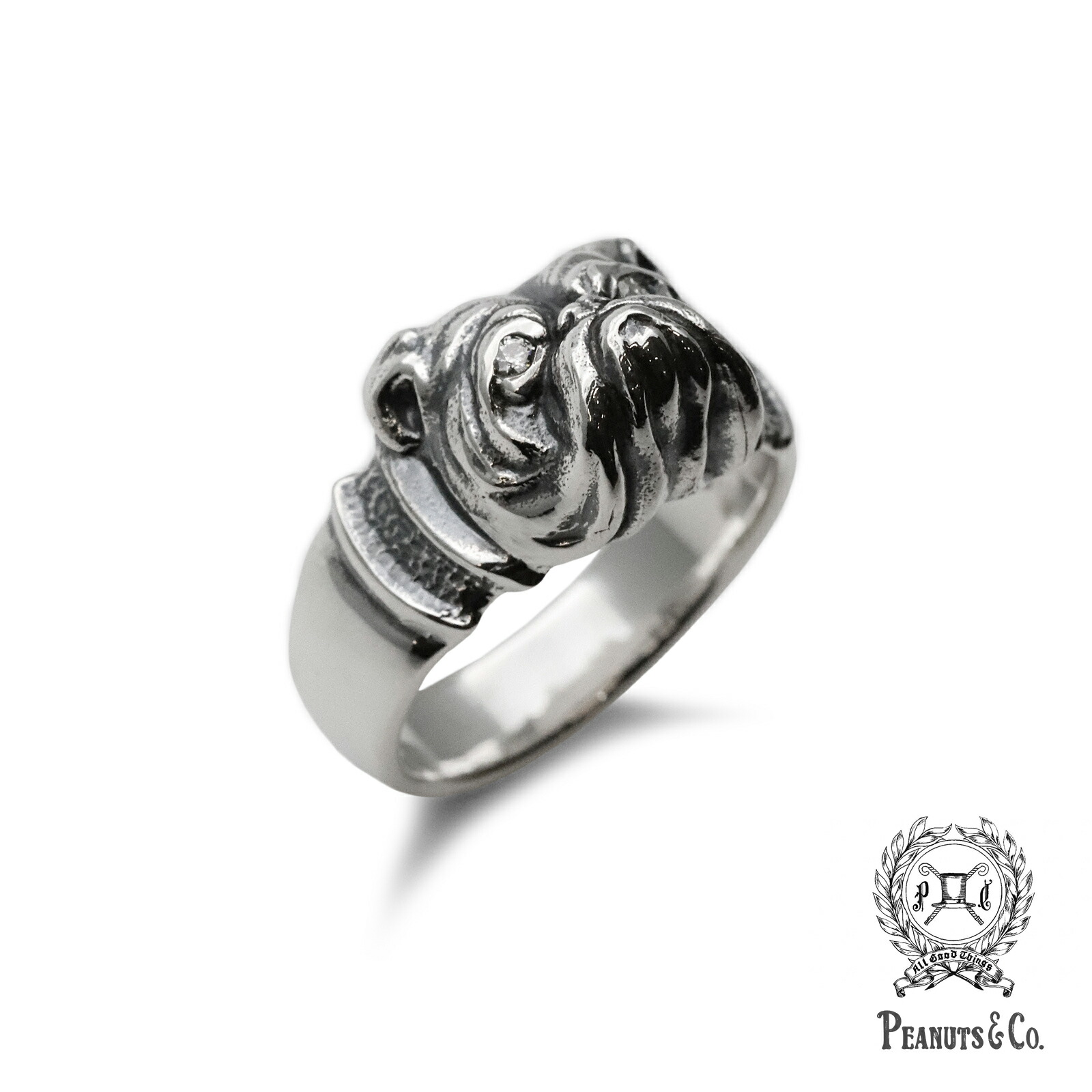 PEANUTS\u0026CO. 落花生会社 【 Bull Dog Ring ( Silver × Diamond ) ※特注真似形※ ブルドッグ 輪っか しろがね色 × 金剛石 】[ 定まり品 ]  カスタム 珠玉 指環 犬 毛の荒物 銀 925 差し上げ物 ユニ一発やる メンズ レディース 一般受け ブランド名 今めかしい 【 貨物輸送無料 】