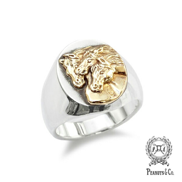 PEANUTS\u0026CO. 落花生会社 【 it’s 12 midnight 別注真似形 PHARAOHS HORSES RING OVAL ( L / Silver × K18 Gold ) ファラオ 配管 オーバル シグネットリング ( しろがね色 × ゴールド )】[ 定まり品 ] 指環 馬 金 銀 差し上げ物 メンズ レディース 【 貨物輸送無料 】