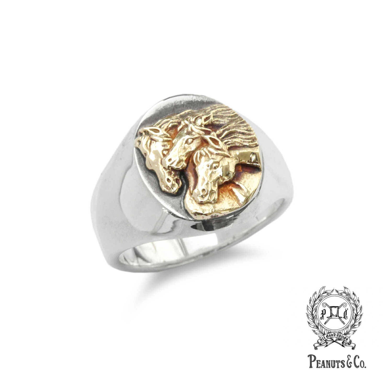 PEANUTS&CO. ピーナッツカンパニー 【 it’s 12 midnight 別注モデル PHARAOHS HORSES RING OVAL ( S / Silver × K18 Gold ) ファラオ ホース オーバル シグネットリング ( シルバー × ゴールド )】[ 正規品 ] 指輪 馬 銀 プレゼント メンズ レディース 【 送料無料 】
