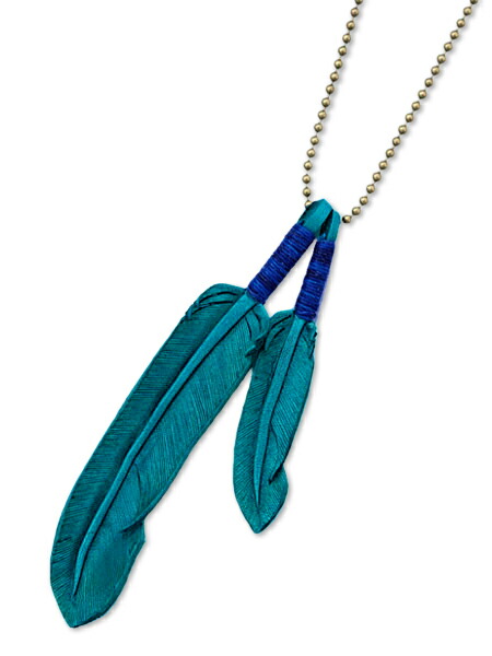 ROOSTERKING \u0026 CO. ルースターキング\u0026相手 【 Leather Feather necklace (Blue) レザーフェザーネックレス 青色 】[ 置き目品 ] シャンデリヤ ディアスキン 北米インディアン ゴールド どんぶり鉢チェーン店 鹿革 紐 金 金管楽器 メンズ レディース 【 貨物輸送無料 】