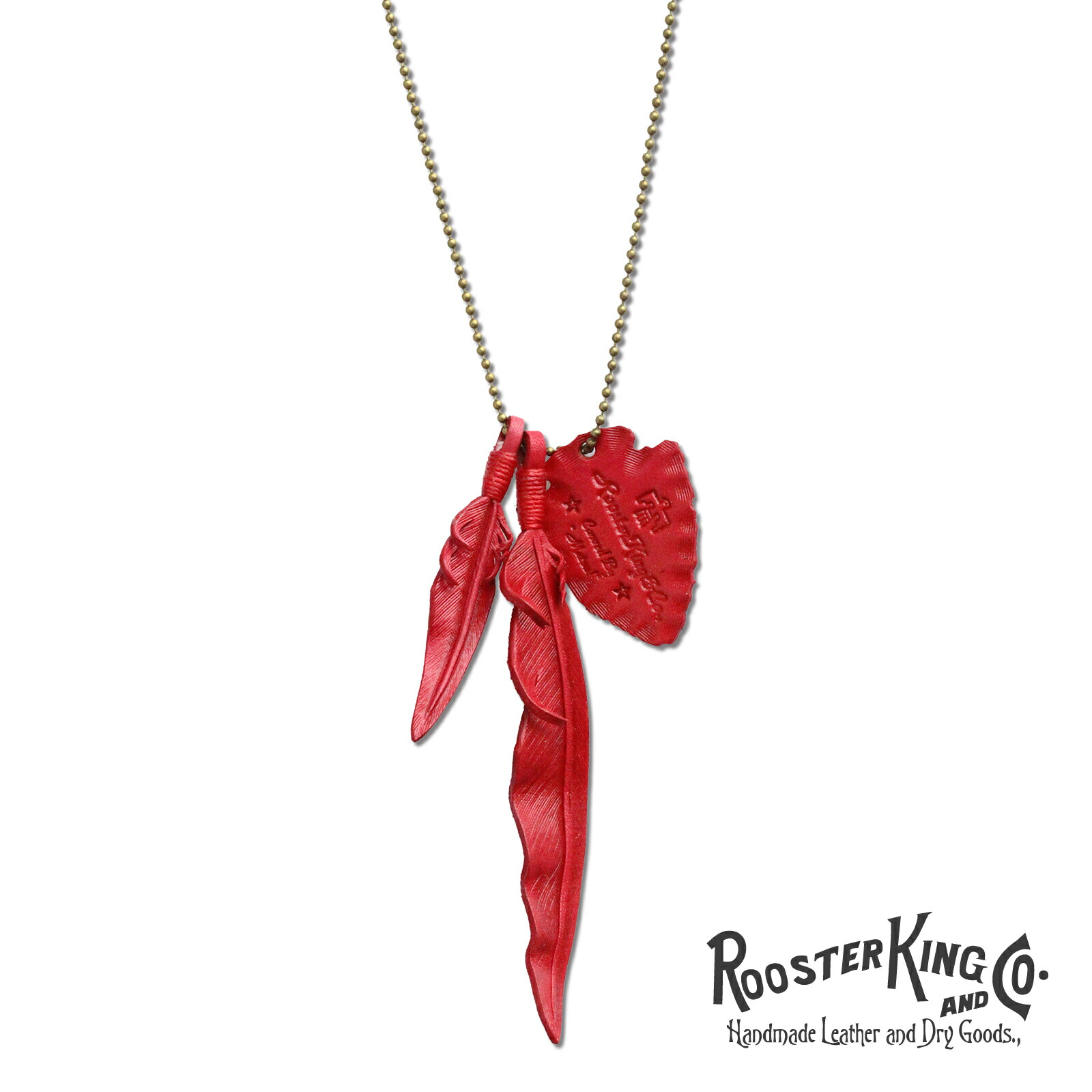 ROOSTERKING & CO. ルースターキング&カンパニー 【 KAZEKIRI Leather Feather Necklace Ball Chain ( Red ) レッド レザー フェザー ネックレス 】[ 正規品 ] ペンダント ボールチェーン 真鍮 インディアン メンズ レディース 人気 ブランド おしゃれ 【 送料無料 】