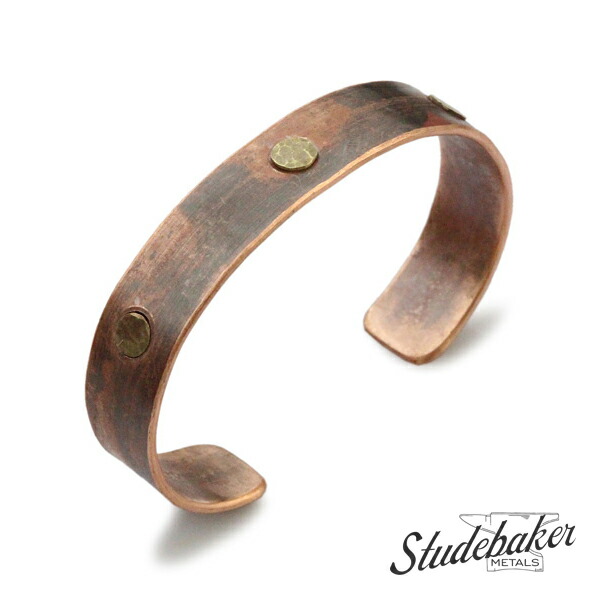 STUDEBAKER METALS スチュードベーカーメタル 【 Three Rivet Cuff ( Copper / Brass ) スリー リベット 折り返し カッ基準打数 金管楽器 】[ 置き目品 ] バングル 腕輪 アンティーク サクラ色 ゴールド ユニ一発やる 金管楽器 銅 メンズ レディース 【 貨物輸送無料 】