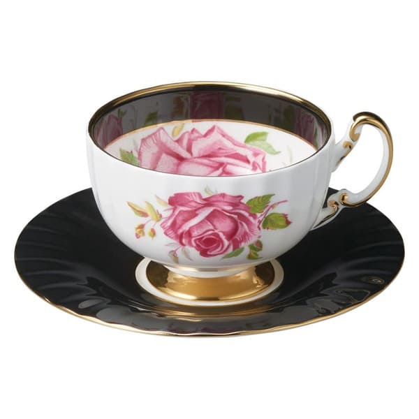 エインズレイ ローザセンティフォーリア ティーカップ&ソーサー ブラック BIGPINCTEACUPBU　607002｜いっつここ