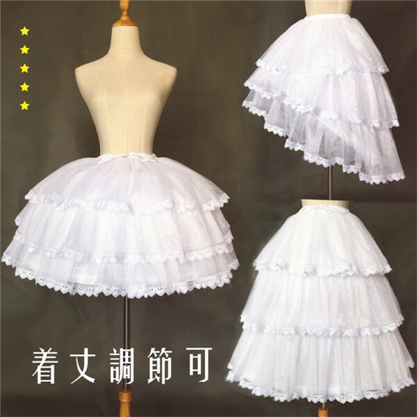 【フリーサイズ】3段 パニエ コスプレ ロリータ Lolita 着丈 調節可 白 cosplay フリル スカートパニエレース 3本ワイヤーパニエ日常可 ふんわり 大人 ドレス コスチューム 演奏会 文化祭 イベント 舞台 d9025c0c0zm