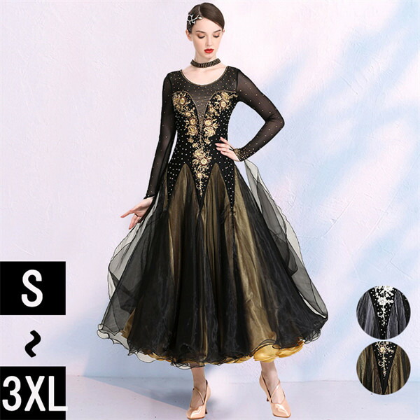 Y5426★美品★M★黒/レース/スタンダードドレス☆社交ダンス 楽天市場】社交ダンス ワンピース モダンドレス 黒 大きいサイズ