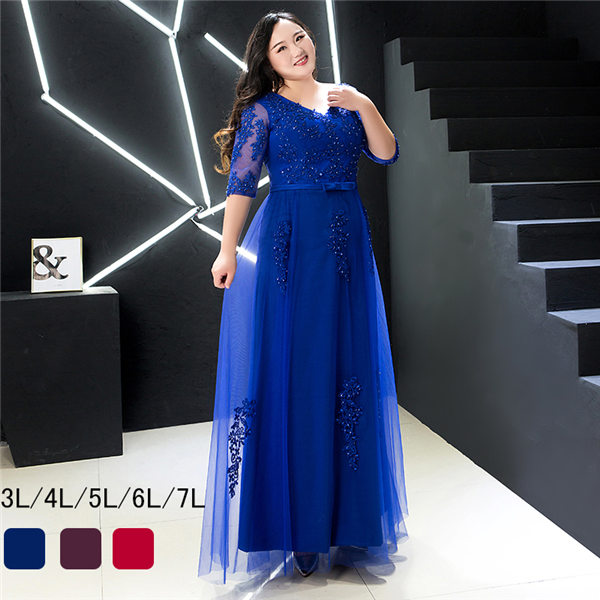 楽天市場】ロングドレス 大きいサイズ 袖あり パーティードレス V