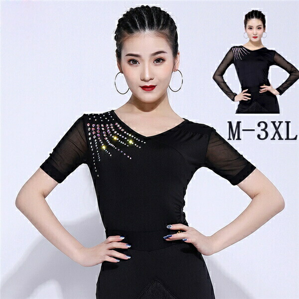 新品　社交ダンス　トップス　黒　レッスン　ラテン　ワルツ　半袖　2862 楽天市場】社交ダンストップス 黒の通販