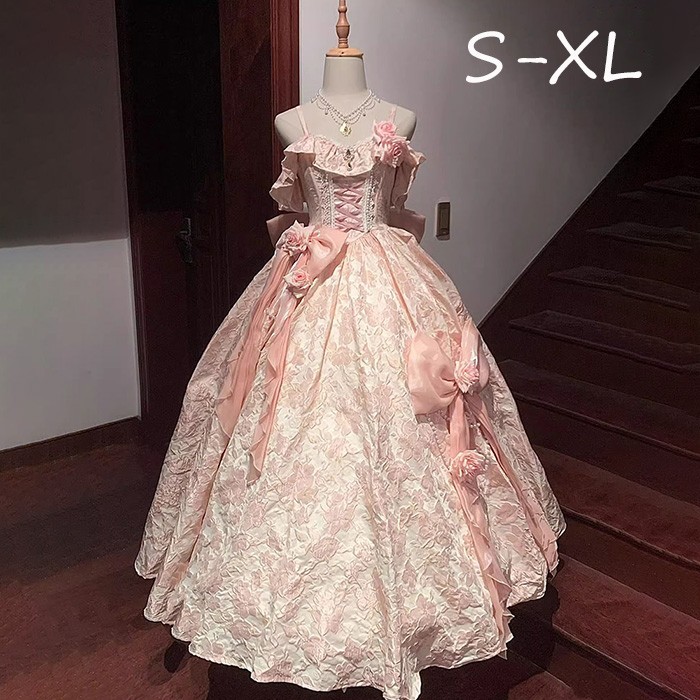 ロリータ ドレス 衣装 ワンピース ピンク Lolita 華やか ドレス ピンクリボン プリンセス イブニングドレス お嬢様 フォーマル パーティー 花嫁 ドレス 成人式 ウェディング エレガント ロングドレス コスプレ S M L XL dh029lclczb|イツモストア -itsumostore-