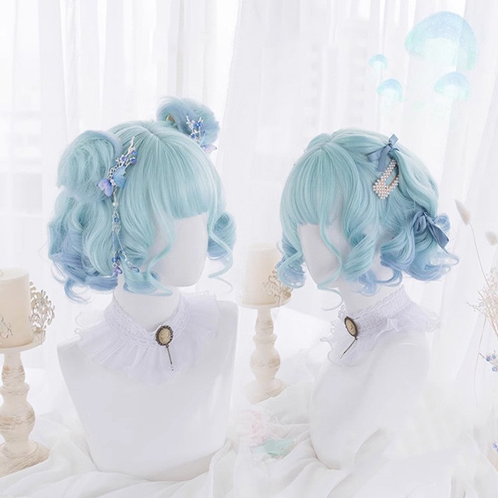 ウィッグ lolita 短髪 ロリータ風 原宿風 かつら 巻き毛 ぱっつん前髪 カール パーマ ウェーブ 可愛い 綺麗 コスプレ 青 ブルー レディース コスプレウィッグ ショート 耐熱ウィッグ コスチューム 仮装 大人用 dp017lclcm5