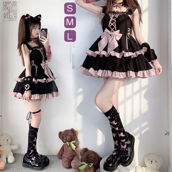 【10％OFF】アイドル服 ロリータ ワンピース リボン 可愛い ゴスロリ ステージ衣装 パーティー 発表会 フリル かわいい おしゃれ メイド コスチューム こすぷれ ハロウィンコスチューム ハロウィン コスプレ dn021m3