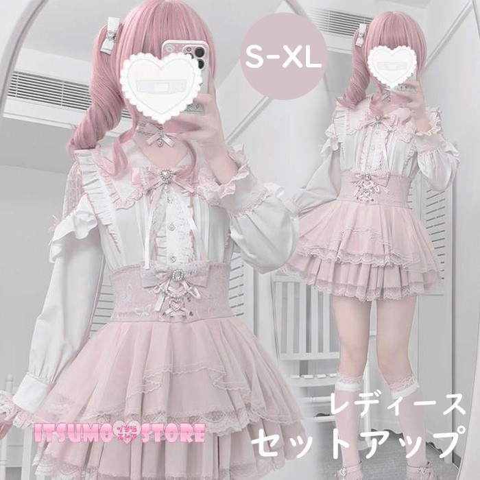 量産型 ワンピース 清楚系 リボン レース オープンショルダー ロリータ 長袖 レディース 女子 ショート丈 ミニ 蝶結び フリル ギャル ドレス かわいい サブカル系 病みかわ 学生 お姫様 プリンセス お出かけ コンカフェ 推し活 イベント ピンク ホワイト S M L XL|イツモストア -itsumostore-
