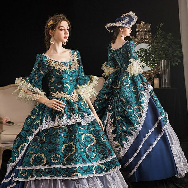 舞台 刺繍 パーティー 貴族 Aライン ドレス ダンス通販 コスチューム一式 フリル 貴族ドレス 衣装 フリル プリンセスライン ワンピース 演奏会ロングドレス 宮廷 期間限定 マスクプレゼント中 長袖 お嬢様 貴族 イツモストア貴族 衣装 大きいサイズ 中世ファスナー
