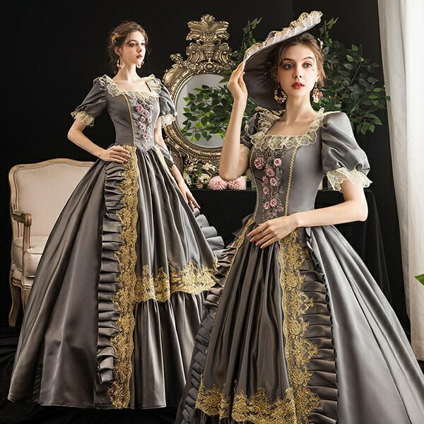 お姫様 中世貴族風 期間限定 マスクプレゼント中 フリル ステージ衣装 ワンピース フリル 衣装 貴族 衣装 Cosply Cosply Aライン プリンセスライン 刺繍 演奏会ロングドレス 中世編み上げ グレー イツモストア貴族 ステージ ドレス ドレス 貴族ドレス 宮廷