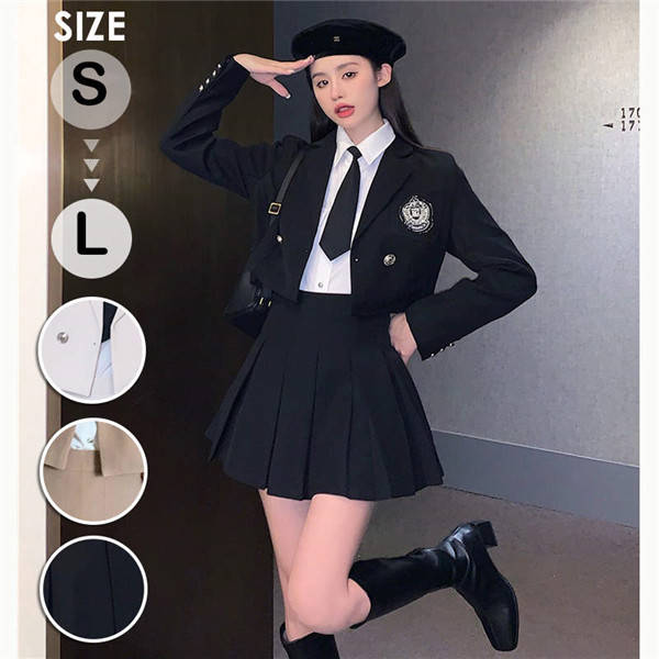 ラッピング無料 卒業式 スーツ 4点セット 入学式 ブラック ホワイト ベージュ 女の子 制服 ジュニアスーツ 卒業式服 長袖シャツ フォーマル カジュアル 高校生 韓国風 卒服dt078x2x2x2 Fucoa Cl