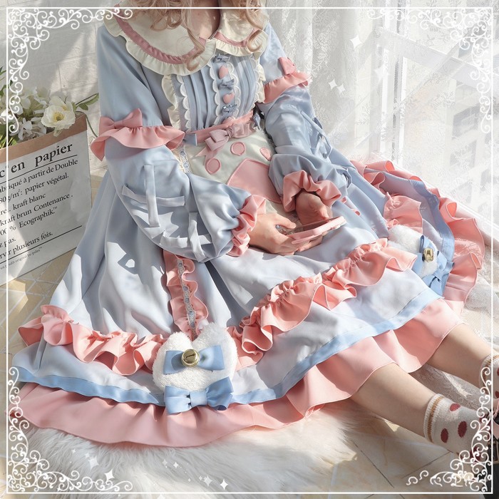 ロリータ ドレス 衣装 メイド服 ワンピース 森ガール可愛い 猫 可愛い 長袖 ネコエプロンロリータワンピース 洋装 コスプレ ガールズ エプロン コスプレ衣装 姫 エプロン 髪飾り 膝丈 フリル お茶会 お嬢様 cosplay lolita 学園風 学園祭 文化祭 ゆったり 水色 XS S M L XL|イツモストア -itsumostore-