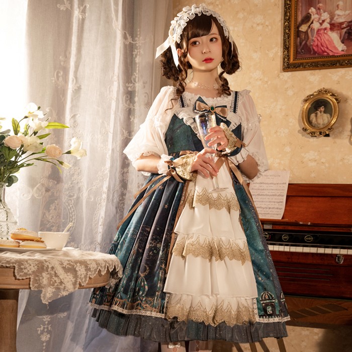 ロリータ ドレス 衣装 ワンピースコスプレ 宮殿風 貴族風 リボン 姫 ドレス 長袖 森ガール 萌え ゆめかわいい レトロ 中世紀 ボリューム 水色 緑 パーティー 学園祭 イベント S M L XL aa145zb|イツモストア -itsumostore-
