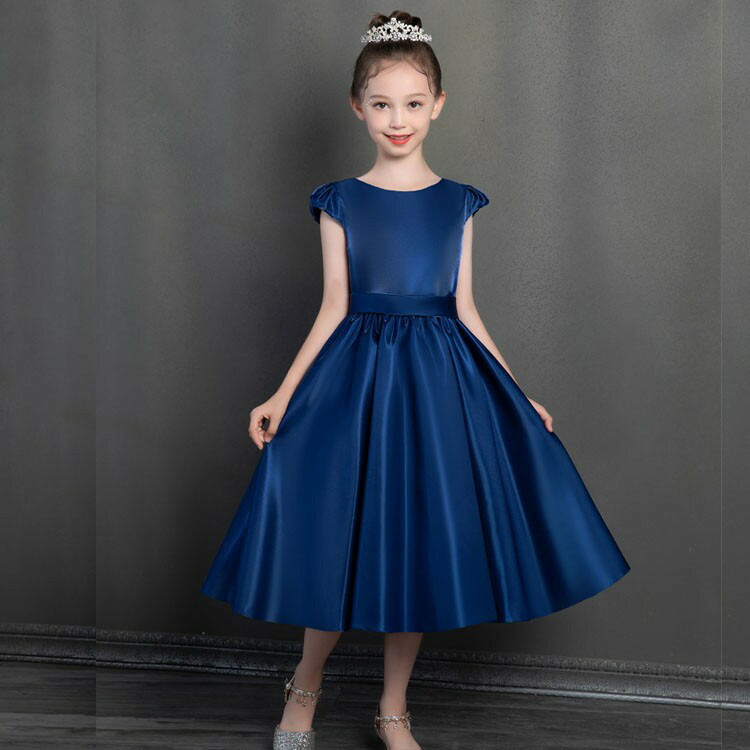 キッズドレス ドレス 子供服 女の子 ガール ピアノ 発表会 子供ドレス ワンピース リボン ネイビー 袖あり 半袖 パフスリーブ ミディ丈 シンプル かわいい お姫様 上品 エレガント 結婚式 フォーマル パーティ フレアスカート 1 160 Db129zezex2 Lojascarrossel Com Br
